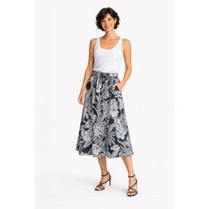 ZARA Small Floral Print Skirt Cotton Blend Tropical Waist Pockets Navy & White